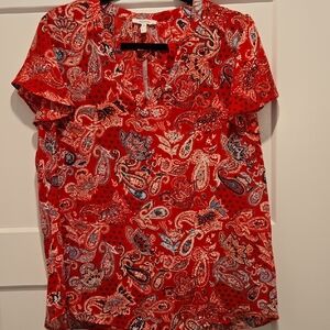 Maurices Red Graphic Short Sleeve Blouse